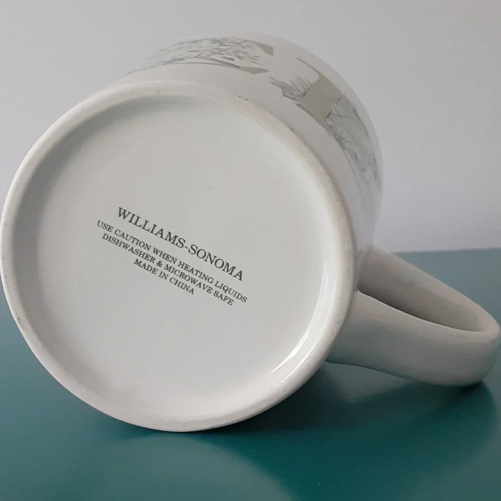 Williams Sonoma PEACE Winter Greenery Foliage 14 oz White Mug